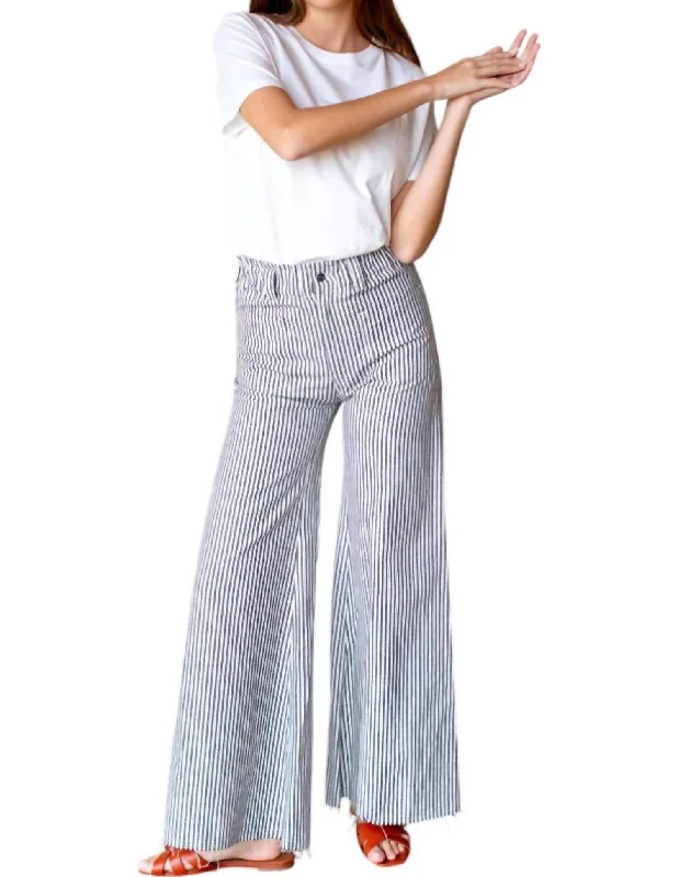 Women's Athletic Apparel Limited Stock, Big Sale Tulip Wide Leg Pants In Black + Natural Stripe