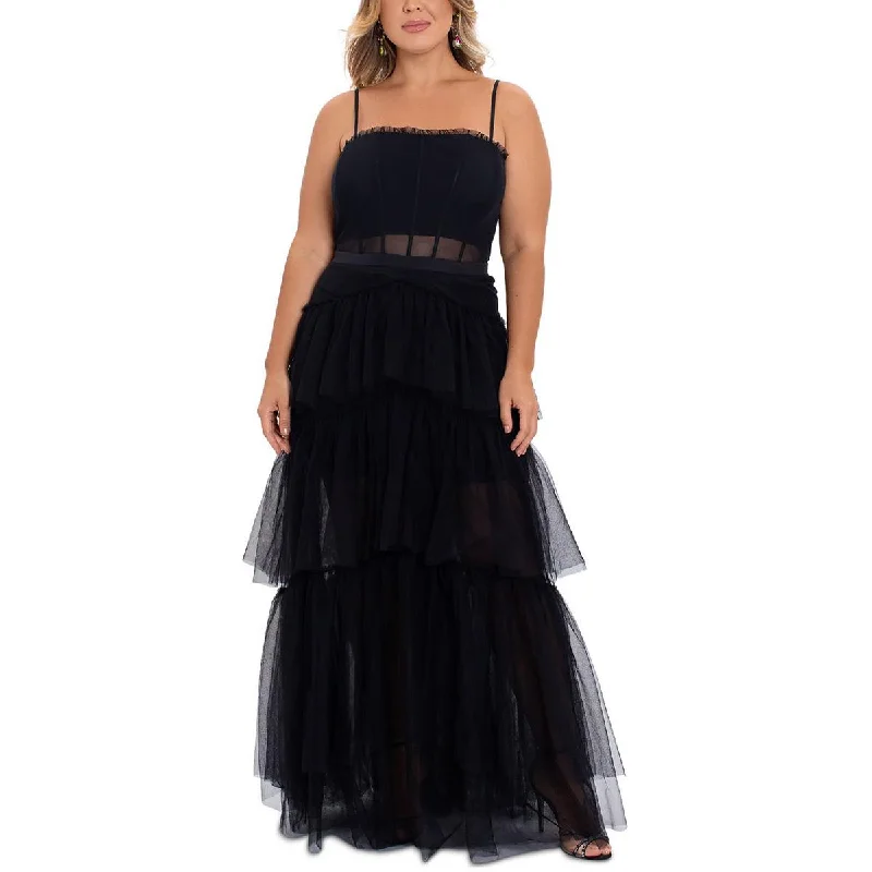 Women's Trendy Clothing Elegant Contour Betsy & Adam Womens Plus Tiered Sleeveless Evening Dress