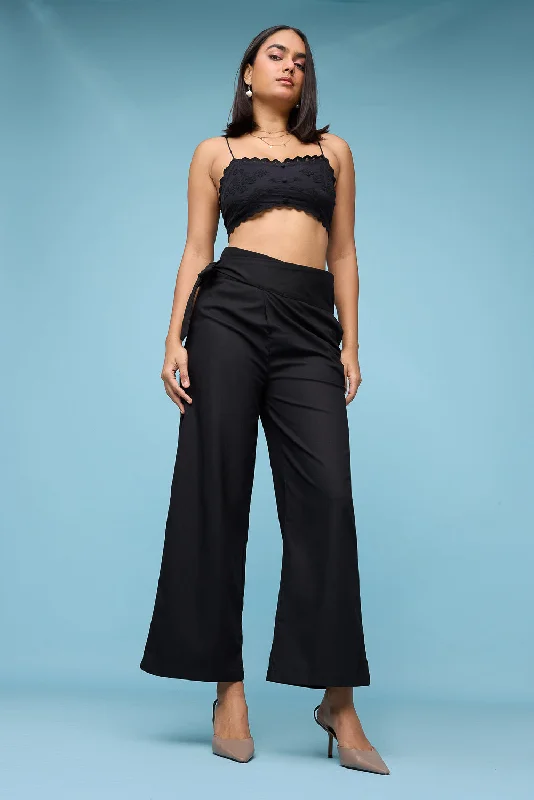 Women's Outfit For The Office Step Ahead, Lead The Trend Black Wrap Around Korean Pants