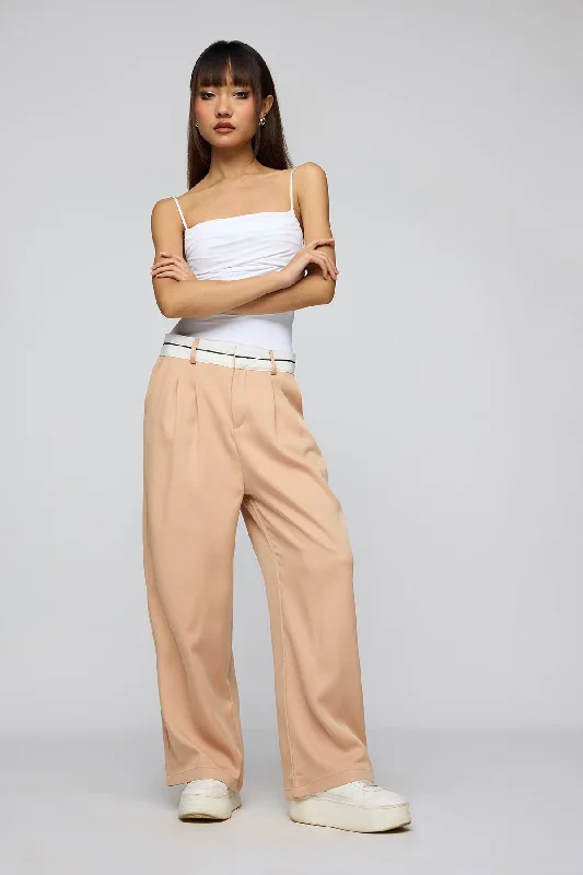 Women's Clothing For Everyday Wear From Casual To Classy Muted Peach Contrast Waist Korean Pants