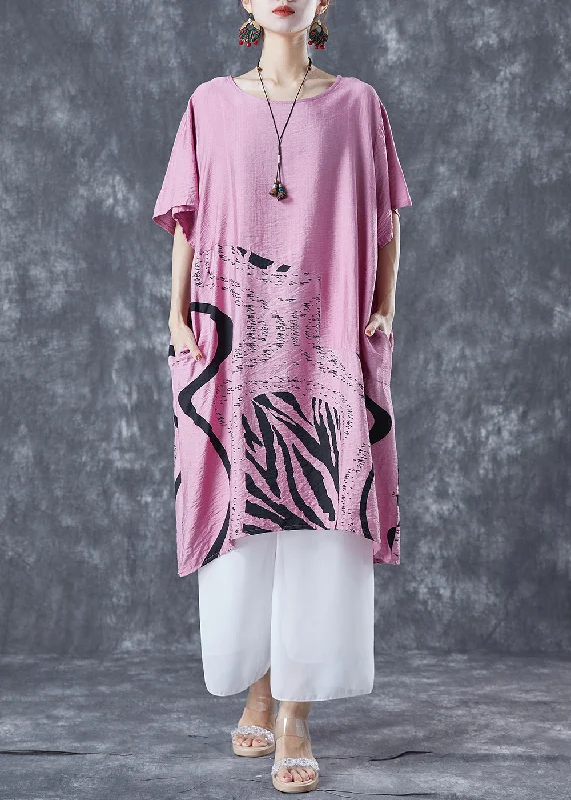 Elegant Women's Attire Chic And Edgy Diy Pink Oversized Print Cotton Maxi Dress Summer