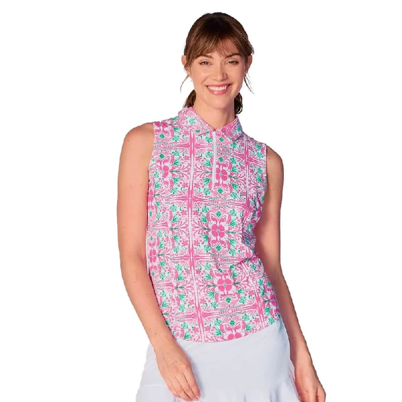 Women's Professional Apparel Colorful Clothing G Lifestyle Print Sleeveless Polo Top - Tile Pink