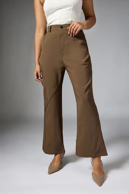 Women's Comfortable Garments Huge Savings On Parisian Styles Taupe Panelled Bootcut Korean Pant