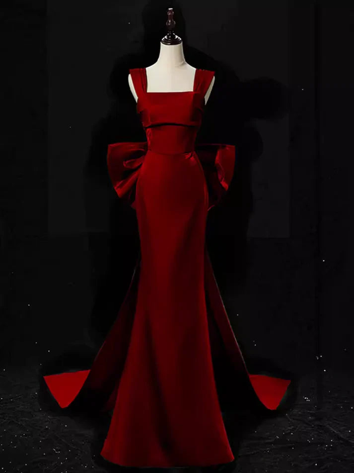 Women's Transitional Apparel Elevate Your Wardrobe Red Mermaid Straps Sleeveless Long Prom Dresses Evening Gown MD7588