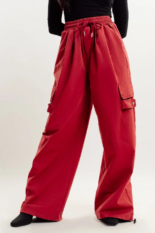 Women's Active Clothing Hot Deals Red Drawstring Cargo Pant