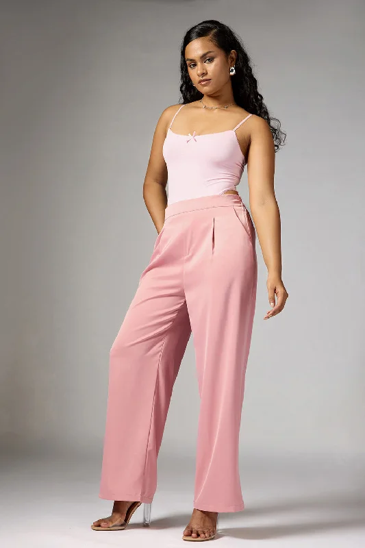 Women's Casual Wear Clothing Seasonal Picks Quartz Pink Satin Straight Korean Pants