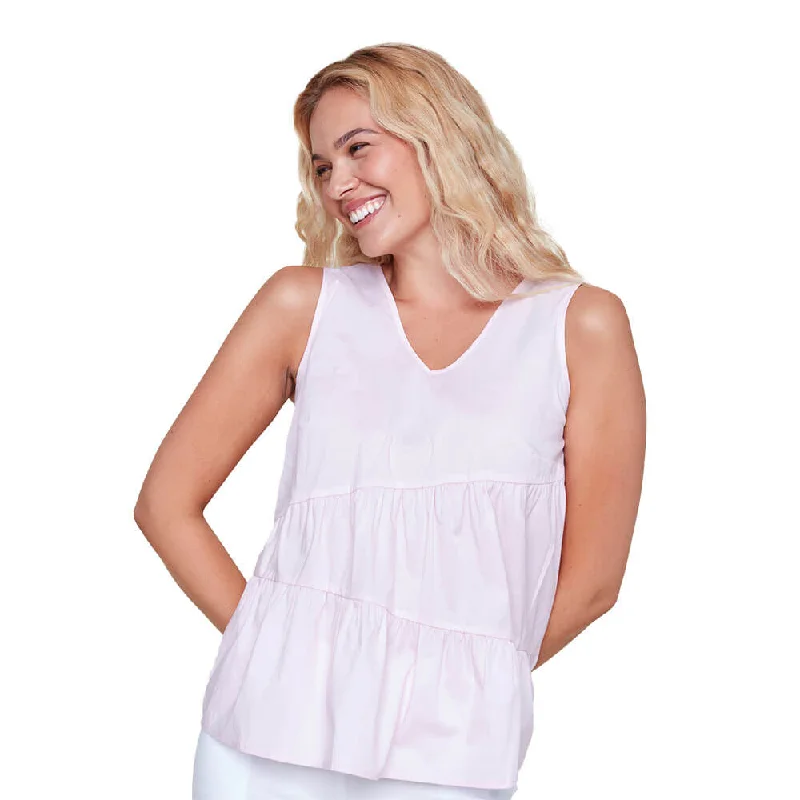 Women's Work Outfit Feminine Soft - Hued Styles Renuar Ruffle Sleeveless Blouse - Bloom