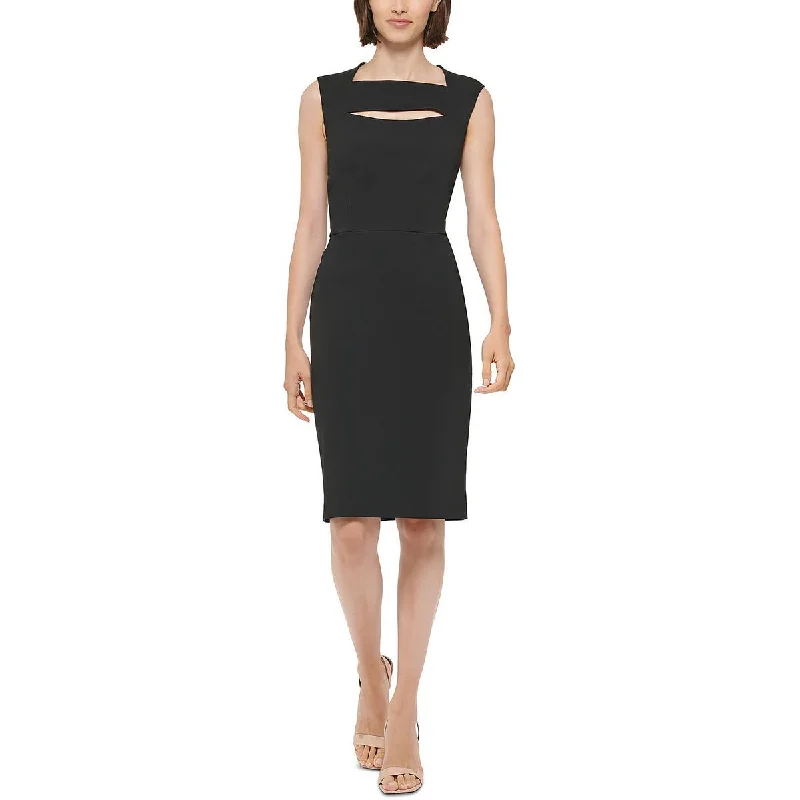 Women's Fashionable Clothing Sets Cottagecore Rustic Charm Style Calvin Klein Womens Cut-Out Sleeveless Sheath Dress