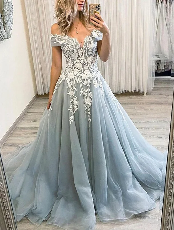 Women's Party Clothes Hot Trends Ball Gown Prom Dresses Princess Dress Formal Prom Floor Length Sleeveless Off Shoulder Organza Backless with Pleats Appliques