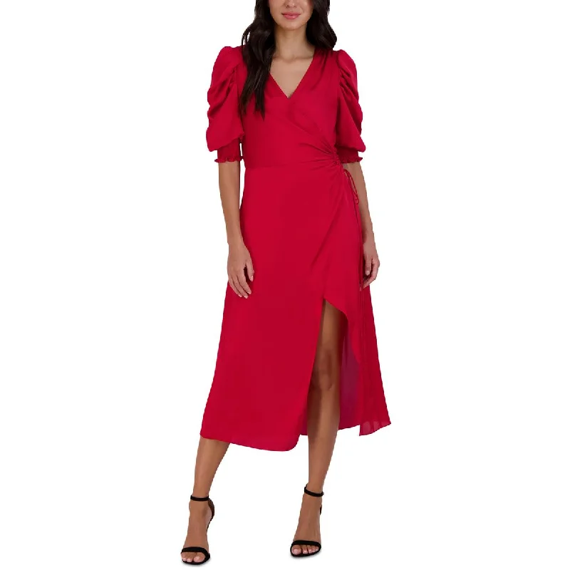 Luxury Women's Clothing Chic & Cozy Collection Julia Jordan Womens Satin Surplice Wrap Dress