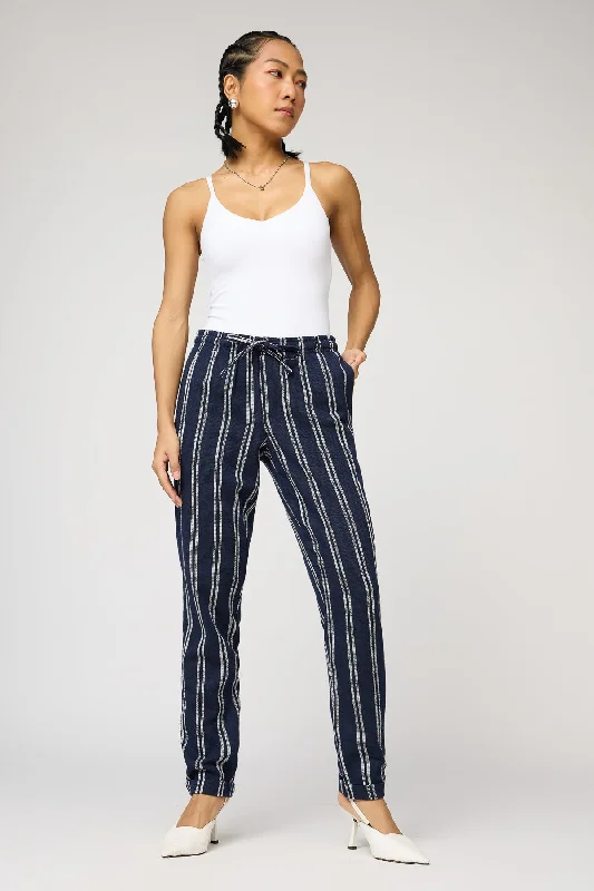 Women's Evening Outfit Chic And Edgy Maritime Navy and White Stripe Pants