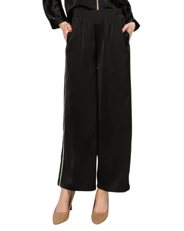 Women's Trendy Apparel Everyday Basics Wynne Satin Diamond Trim Pant In Black