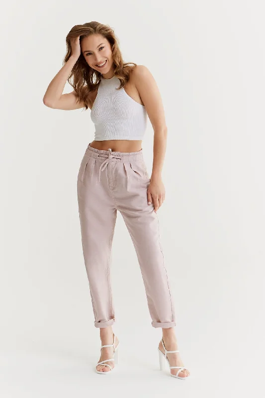 Women's Cozy Clothes Budget Friendly Claudia High Waist Paper Bag Chino Cropped Pants Dusty Rose