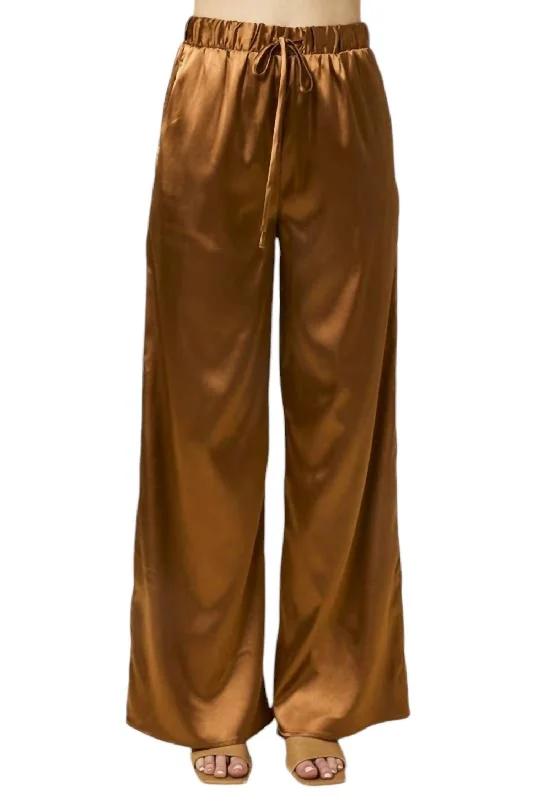 Women's Casual Apparel Trendy Aesthetics Satin Pocket Pants In Copper