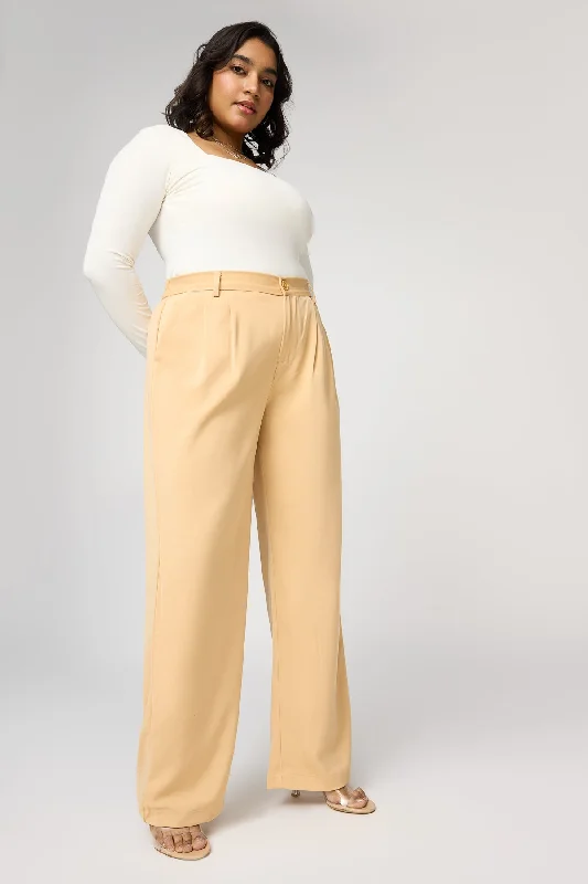 Sustainable Women's Clothing Discover Now Nude Beige Curve Pleated Straight Korean Pants