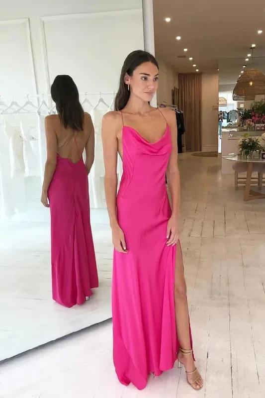 Women's Holiday Clothing Chic Wardrobe Essentials Simple Hot Criss Cross Long Evening Dresses Silk Satin Prom Dresses With Slit gh2819