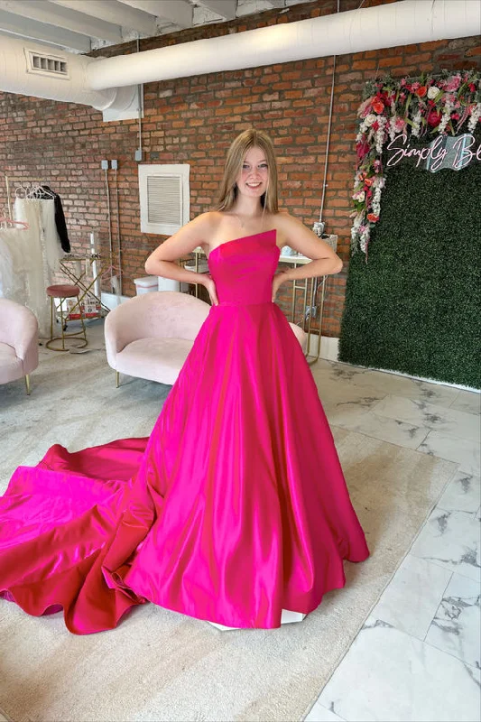 Women's Fashionable Clothing Sets Premium Quality Garments Prose Red Satin Strapless A Line Prom Dress gh2843