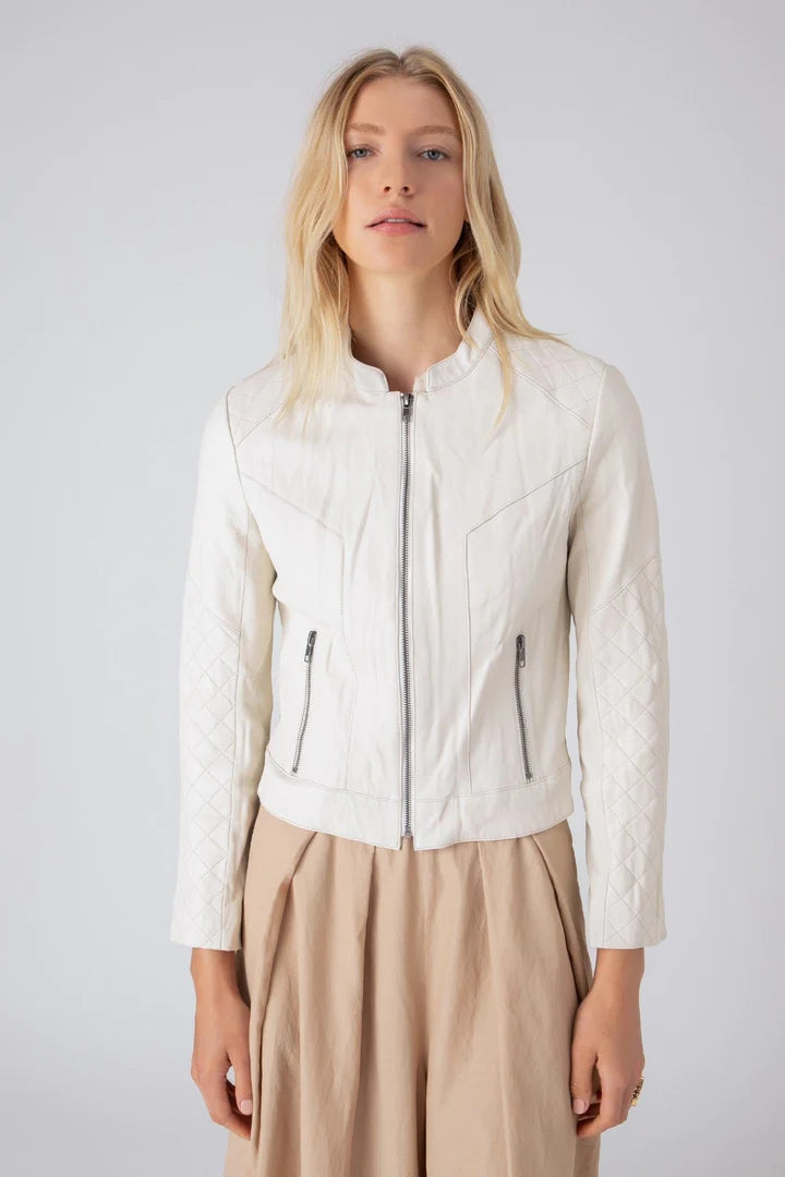 Women's Weekend Outfit Exclusive Sale Quilted Washed Leather Jacket - Pearl