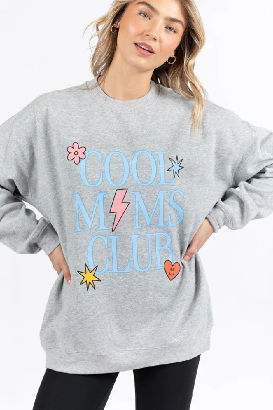 Women's Clothing For Outdoor Activities Feminine Grace Cool Moms Club Block Light Grey Oversized Graphic Sweatshirt