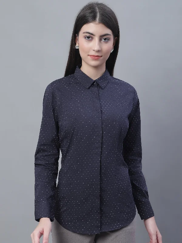 Women's Relaxed Clothes Seasonal Fashion Women's Formal Slim Fit Navy Blue Regular Full Sleeve  Shirt