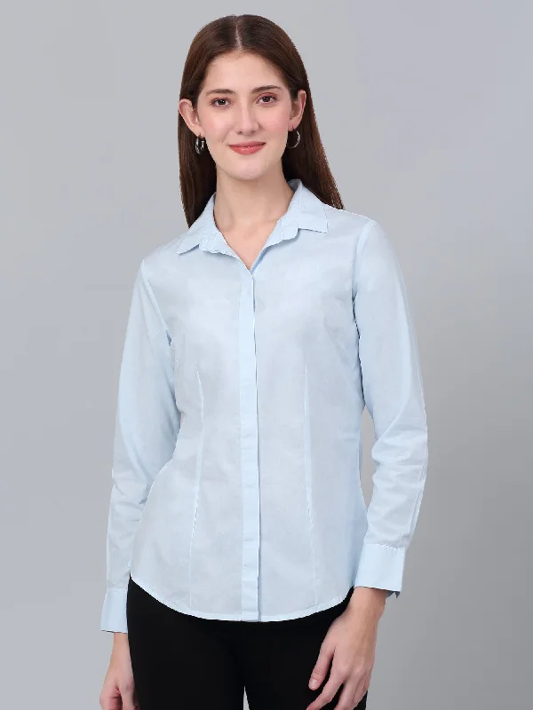 Women's Elegant Clothes Chic Style Women's Sky Blue Solid Formal Shirt