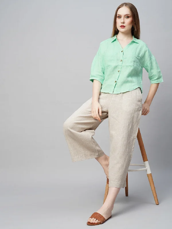 Comfortable Women's Attire Alluring Design Women's Green Linen Loose Fit Blouse