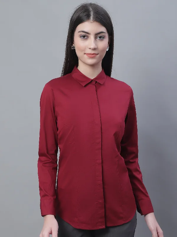 Vintage-Inspired Women's Apparel Break Fashion Norms Women's Formal Slim Fit Maroon Regular Full Sleeve  Shirt