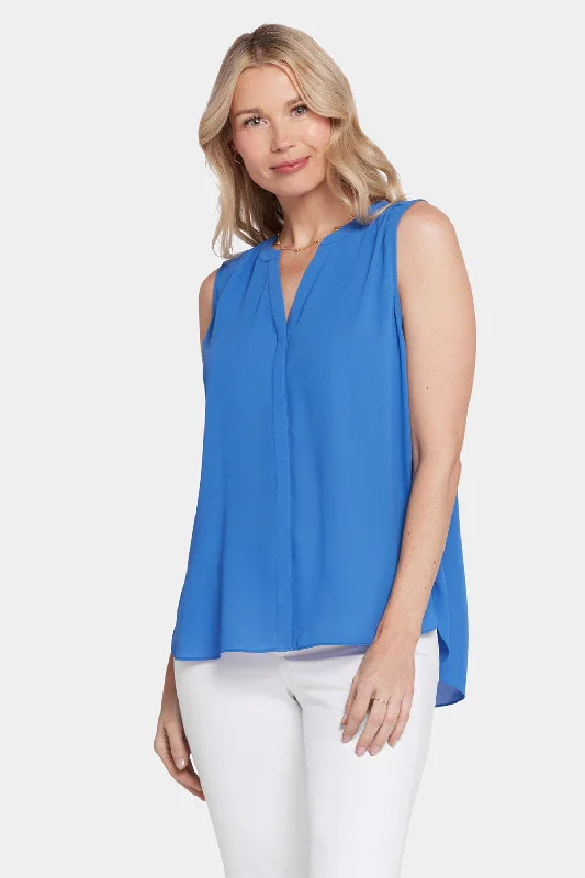 Women's Workout Clothing Chic & Cozy Apparel Sleeveless Pintuck Blouse  - Greek Sea