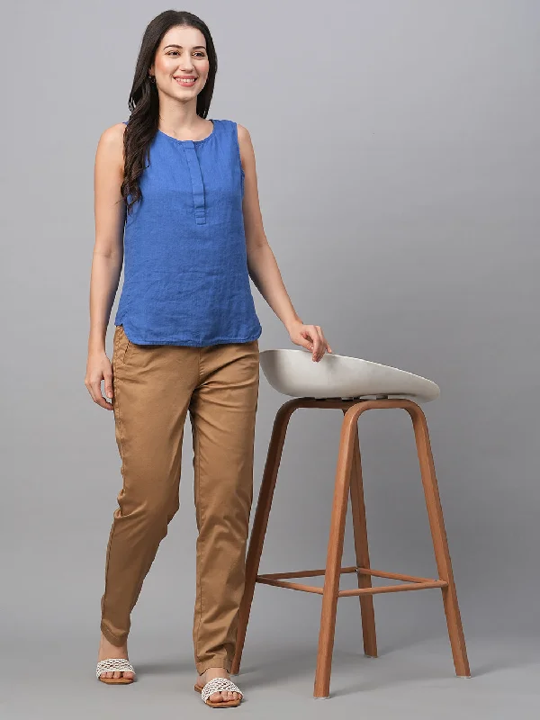 Women's Sporty Clothes Best-Sellers Women's Royalblue Linen Regular Fit Blouse