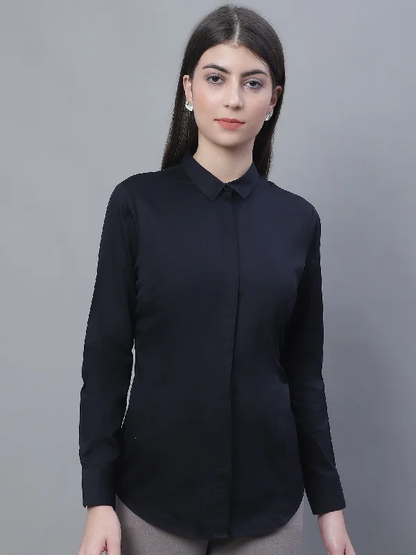 Women's Elegant Apparel Trendsetter's Closet Women's Formal Slim Fit Black Regular Full Sleeve  Shirt