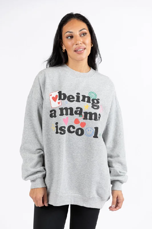 Women's Plus-Size Clothes Effortless Comfort Being A Mama Is Cool Light Grey Oversized Graphic Sweatshirt