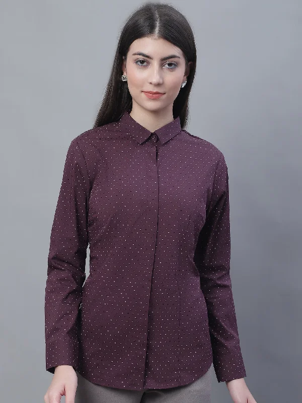 Elegant Clothing For Women Fashion Sale Women's Formal Slim Fit Wine Regular Full Sleeve  Shirt