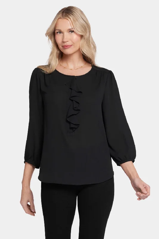 Women's Professional Clothes Trend Alert Flounce Front Blouse - Black