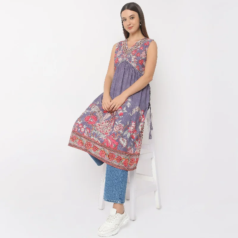 Women's Party Clothes Huge Savings On Parisian Styles Flare Fit Printed Kurta