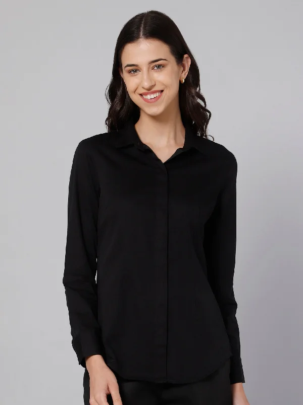 Women's Travel Apparel Innovate Your Wardrobe Women's Formal Slim Fit Black Regular Full Sleeve  Shirt