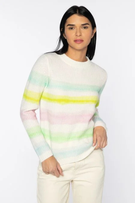 Comfortable Women's Clothes Feminine Charm Kinross Cashmere Painted Stripe Crew