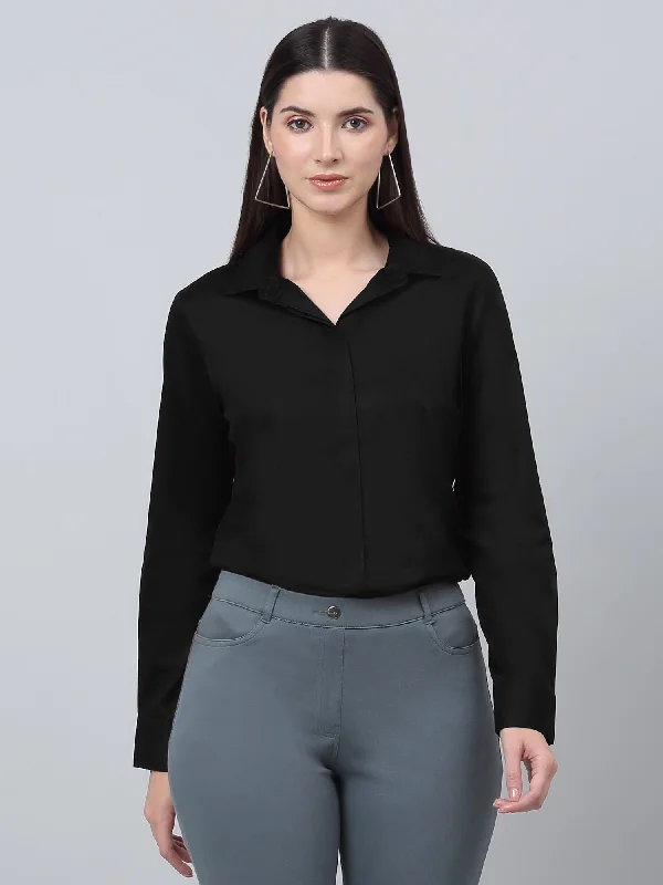 Women's Vintage Clothes Fashion Sale Women's Formal Slim Fit Black Regular Full Sleeve  Shirt