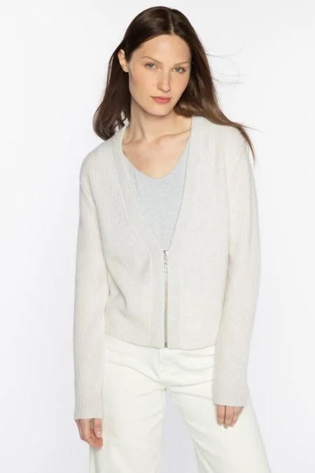 Women's Cozy Clothes Sophisticated Cut Kinross Cashmere Crop Lurex Trim Zip Cardigan