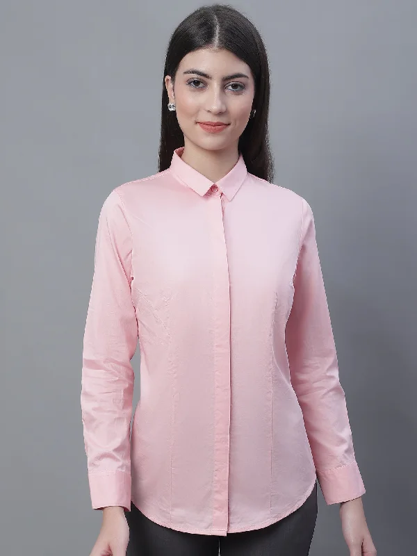 Women's Professional Apparel Trendy Urban Attire Women's Formal Slim Fit Pink Regular Full Sleeve  Shirt